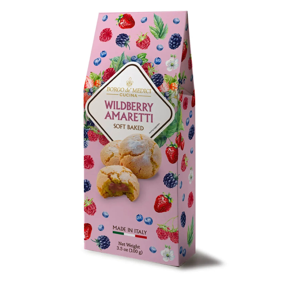 Borgo de Medici Wildberry amaretti cookie box, soft baked, net weight 100g