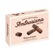 Krumi al Cacao Italian biscuit box with cocoa-coated biscuits and swirl