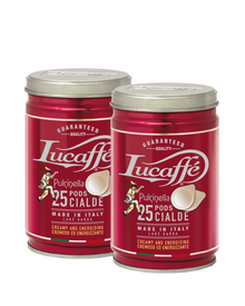 Lucaffé Pulcinella ESE pods, two 25-pod tins