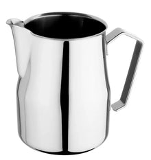 Stainless steel milk jug with spout and curved handle