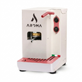 White ESE coffee machine with red handle and buttons, front espresso spout