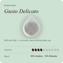 Coffee pod with gray coffee grounds and a white outer capsule