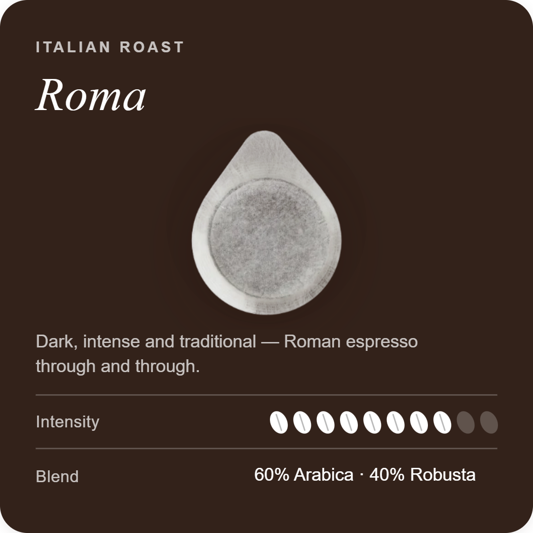 Italian roast coffee pod, dark roast, single sealed capsule
