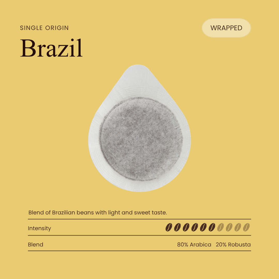 Coffee pod with round filter disc, gray grounds, single-serve cup