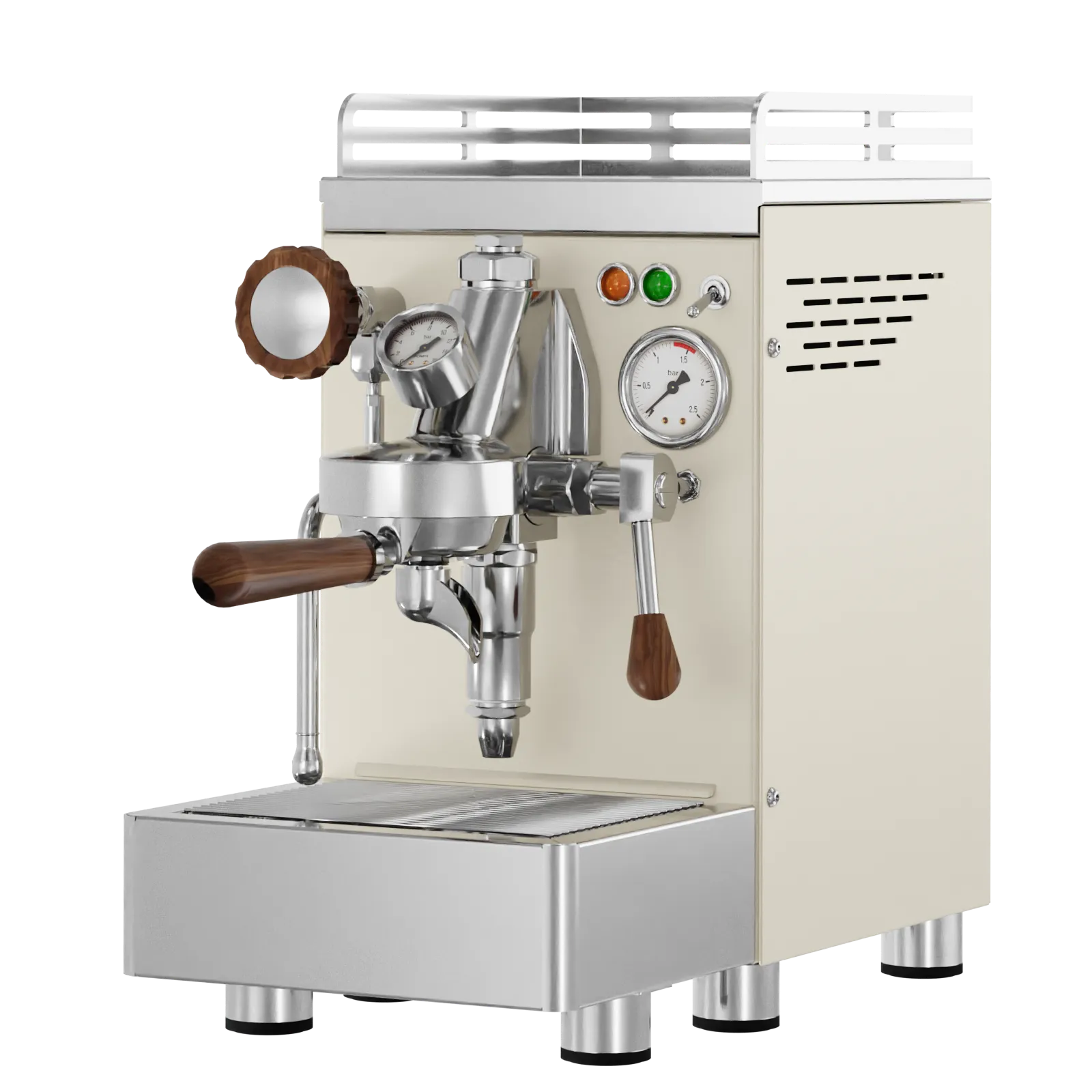 Commercial espresso machine, cream housing with stainless parts and steam wand arms