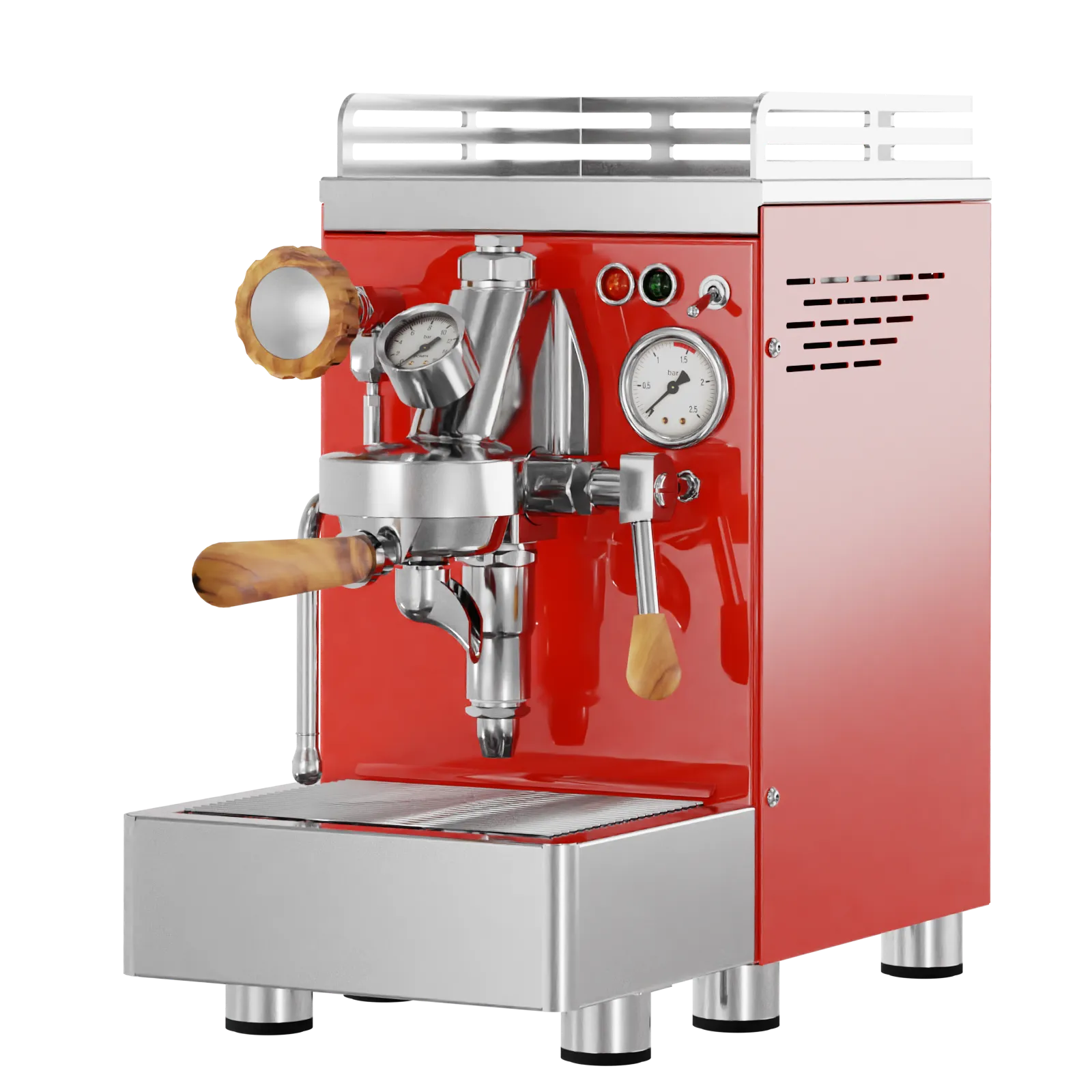 Red Elba Quattro V02 espresso machine with portafilter, steam wand, stainless parts