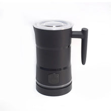Black electric milk frother jug with handle and removable frothing lid