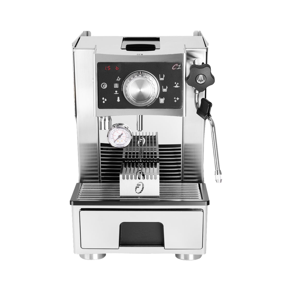FACOTEC C1 pod coffee machine, stainless steel front with control dial and display