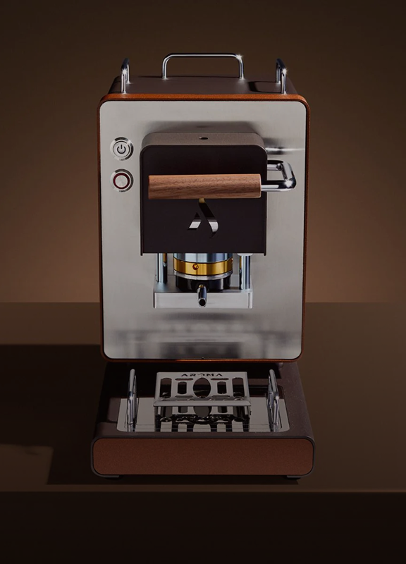 Aroma Iconica Coffee Machine on brown background