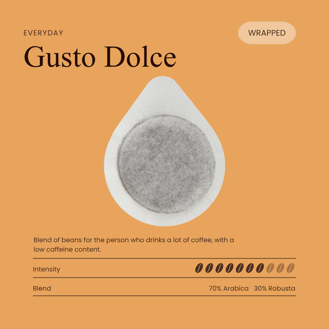 Coffee pod with white rim and grey coffee grounds disc