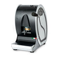 Black aroma pod coffee machine with side door and built-in pod holder