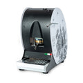 Aroma Kicco ESE coffee pod machine, open brew area, illustrated white side panel