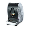 Aroma Kicco ESE coffee pod machine, open brew area, botanical illustration on white side