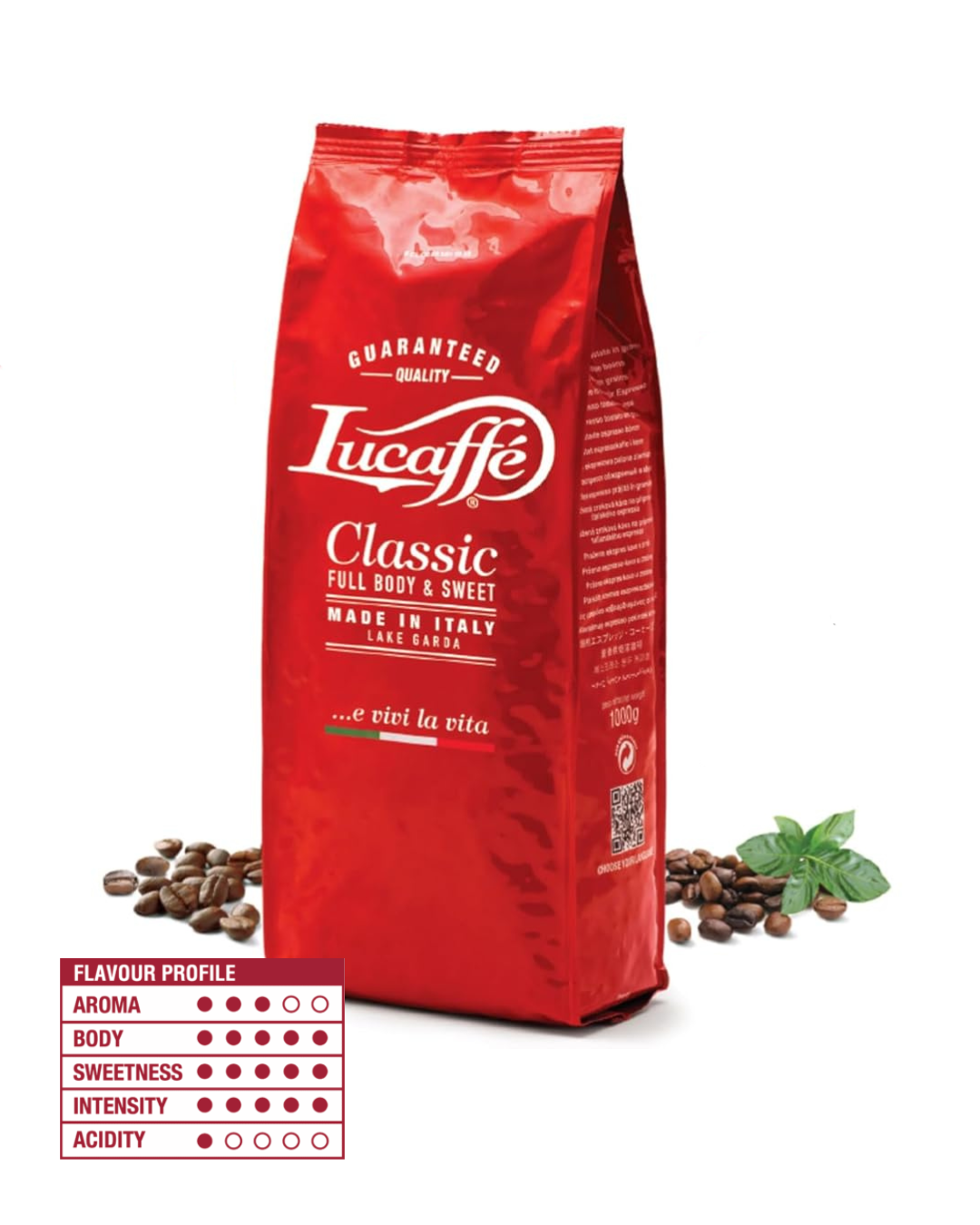 Lucaffé Classic coffee beans in a red 700g bag