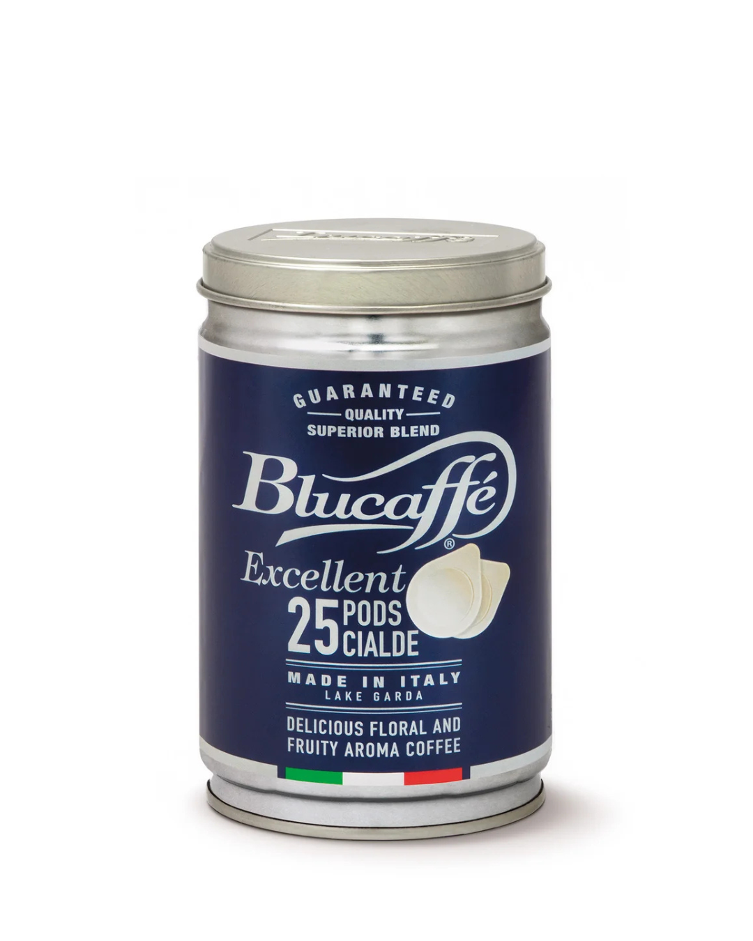 Lucaffé Blucaffè tin canister of 25 ESE coffee pods, Cialde, Made in Italy