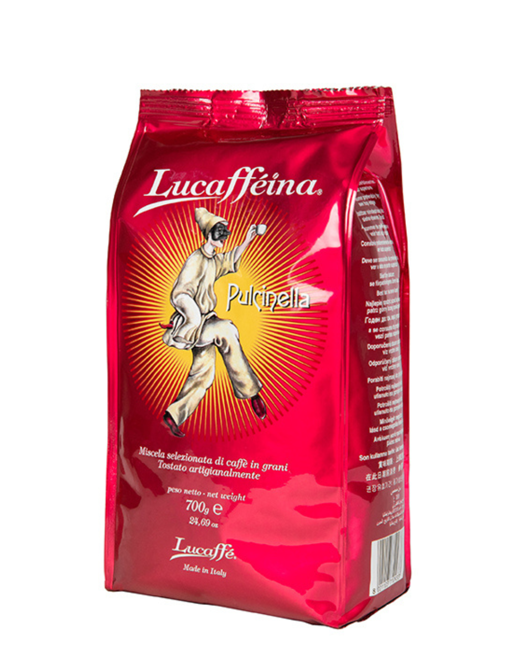 Lucaffé Pulcinella coffee beans in a red 700g bag
