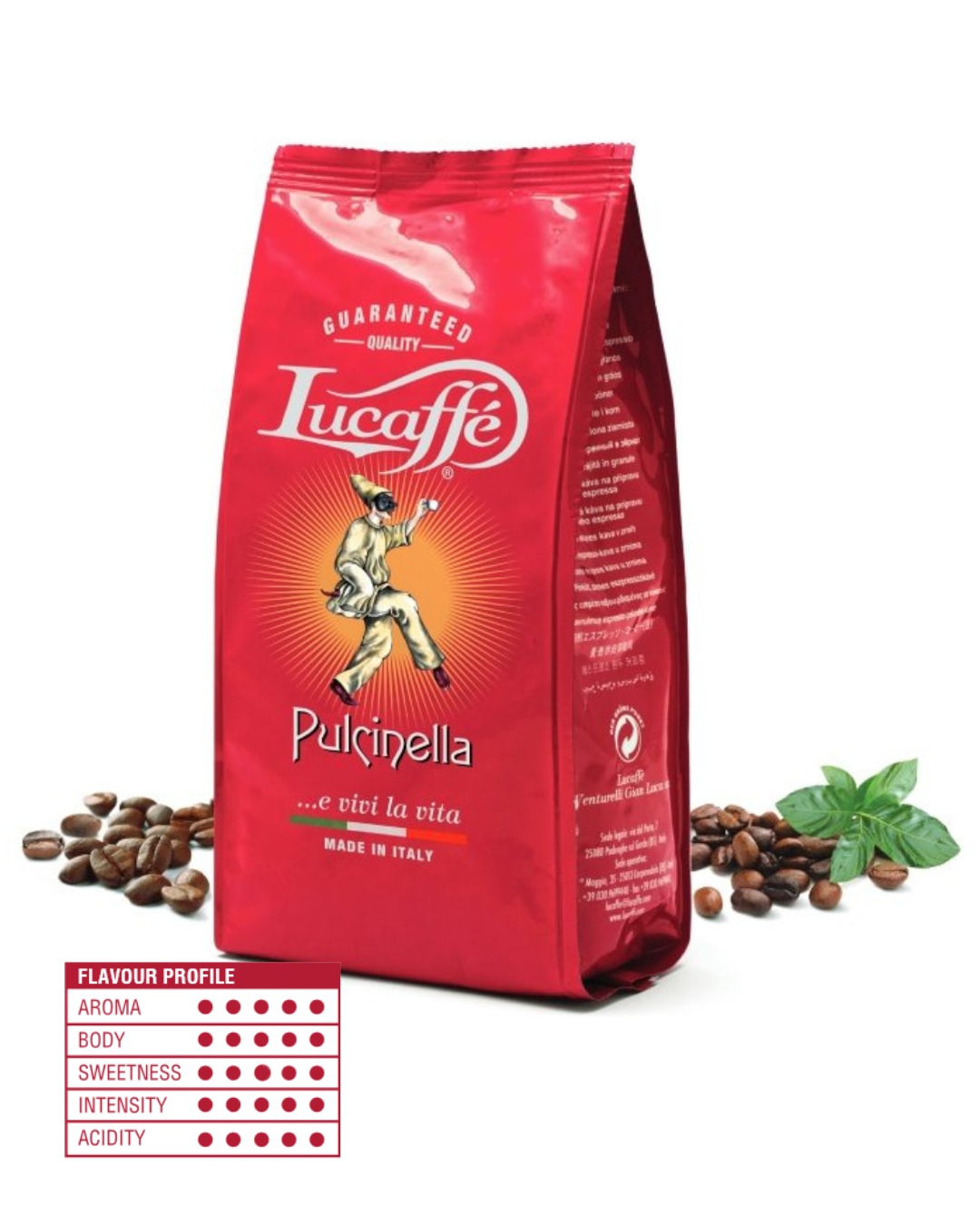Lucaffé Pulcinella coffee beans bag, 700g, red package