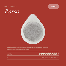Naked coffee pod, Italian roast Rosso, white pod with dark coffee filter