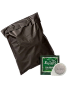 Lucaffé Colombia specialty ESE pods in black satchel with pod and wrapper