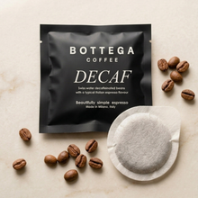 Decaf coffee pods: Bottega Coffee foil pouch with single gray filter pod