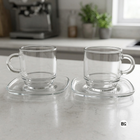Stacking Glass Espresso Cup with Saucer 90ml (Set of 2)