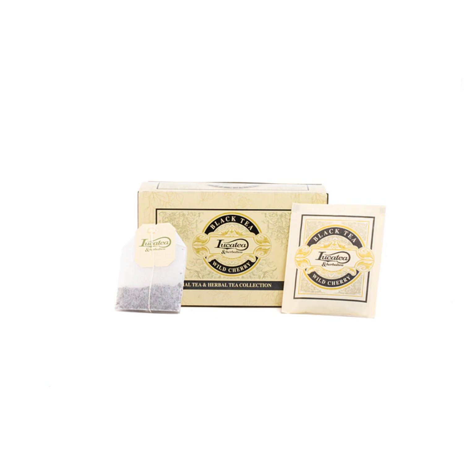 Lucaffé LucaTea black tea wild cherry tea bags, box with sachet and tea bag