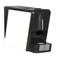 Gloss black pod coffee machine with side spout, drip tray, and capsule area