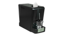 Gloss black pod coffee machine with cup holder and clear water reservoir