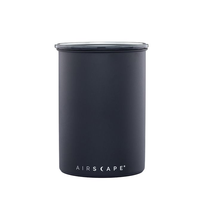 Airscape 7-inch storage canister, matte black with screw-top lid and logo