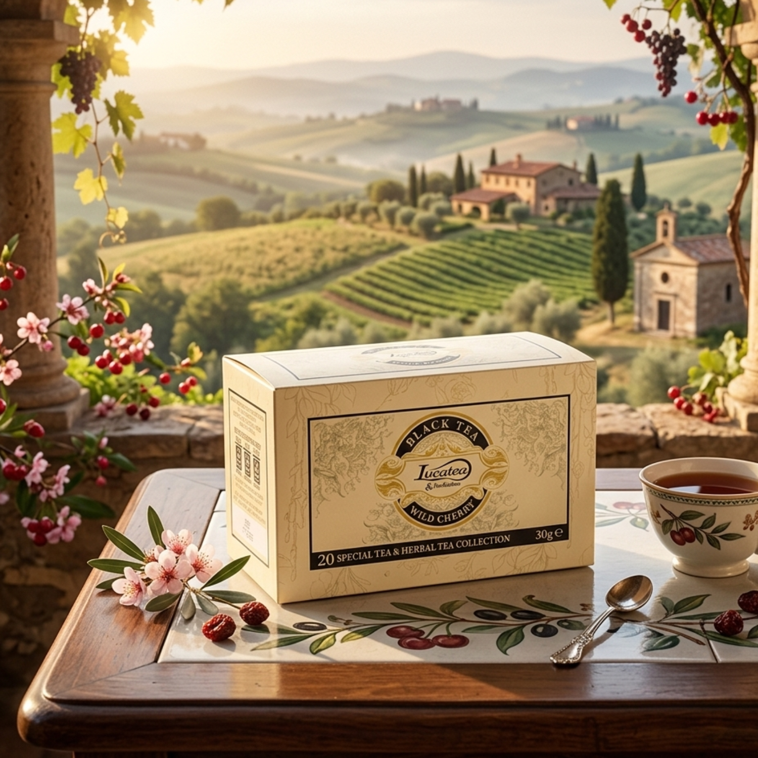 Lucaffé LucaTea black tea wild cherry tea bag box
