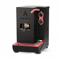 Black ESE coffee machine with pink handle and red button panel, espresso outlet