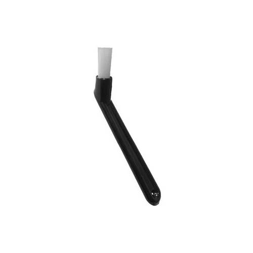 Coffee machine cleaning brush with long black handle and narrow bristle tip