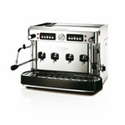 Stainless pod coffee machine with front controls, pressure gauge, and dispensing group