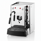 Stainless steel pod coffee machine with black water tank and drip tray