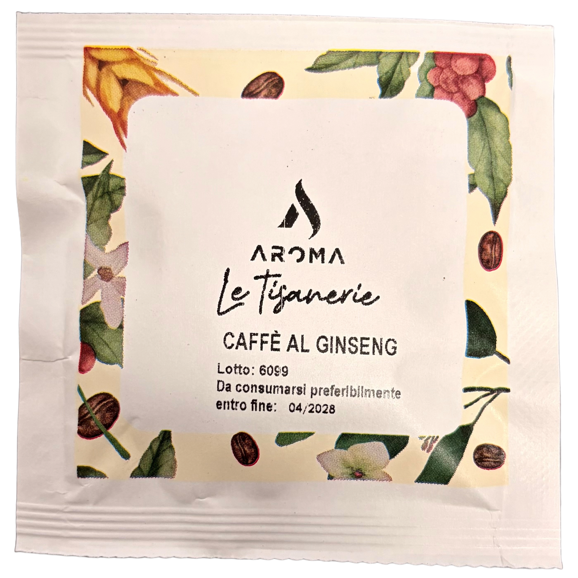 Aroma Le Tisanerie ginseng coffee pod sachet with floral print
