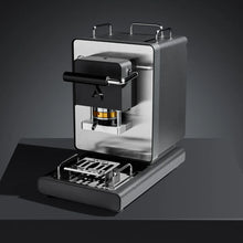 Aroma Iconica ESE coffee pod machine, black body with open drip tray and brewing head