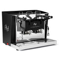 Professional pod coffee machine, black exterior with two spouts and chrome fittings
