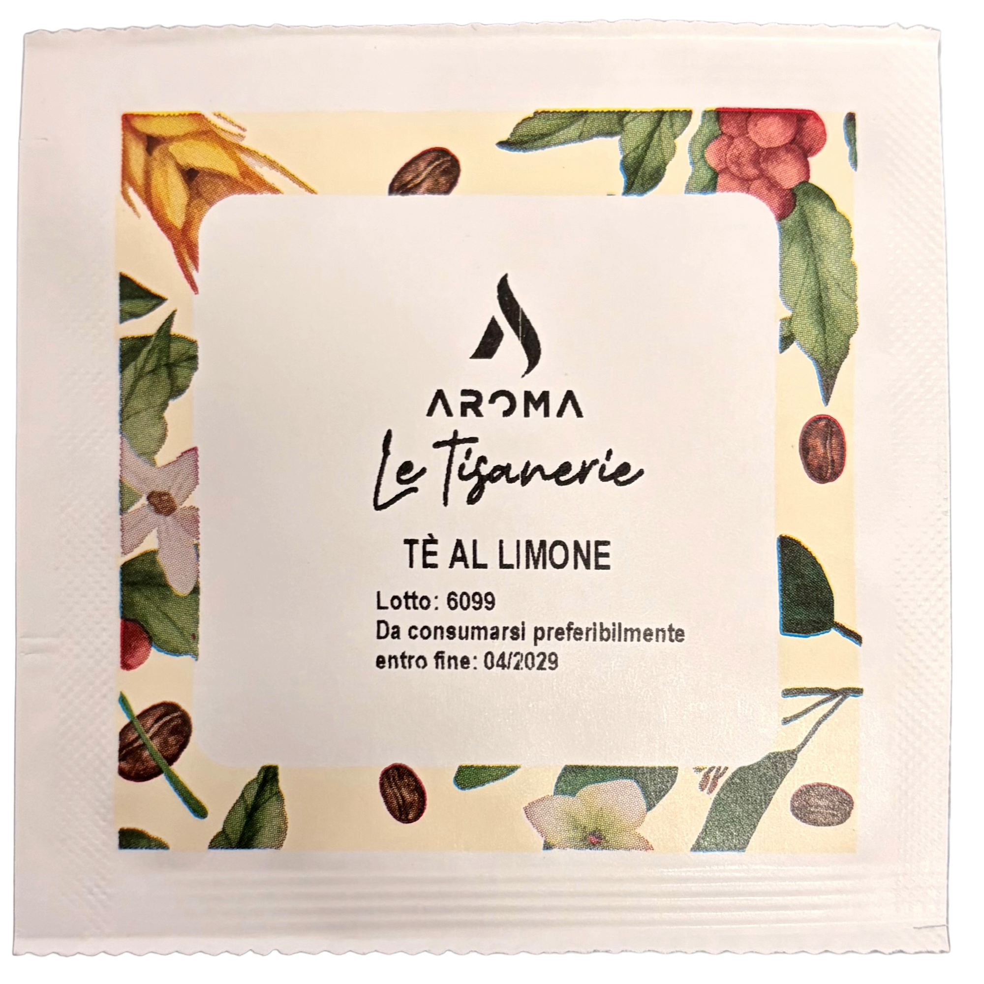 Aroma Le Tisanerie lemon herbal tea ESE pod wrapper with floral print
