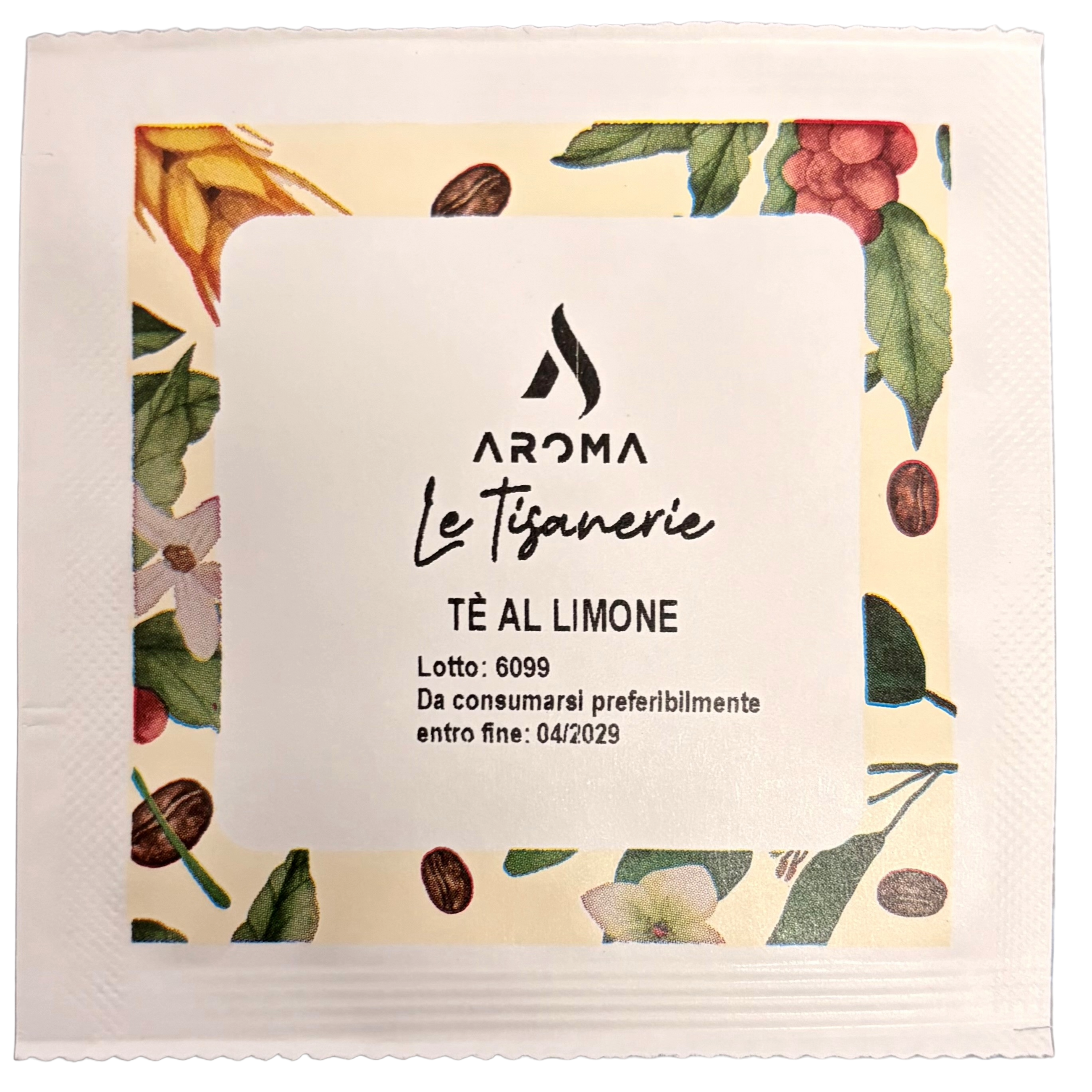 Aroma Le Tisanerie lemon herbal tea ESE pod wrapper with floral print