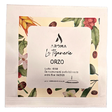 Herbal tea pod pack with ORZO label and decorative botanical design