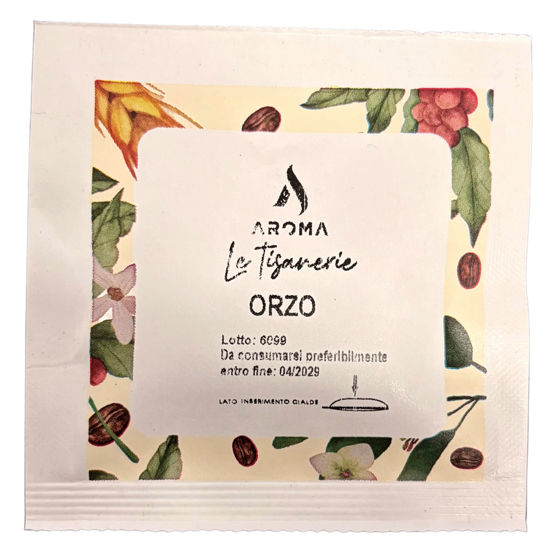 Herbal tea pod pack with ORZO label and decorative botanical design