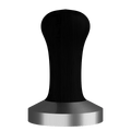 Black wood coffee tamper with stainless metal base