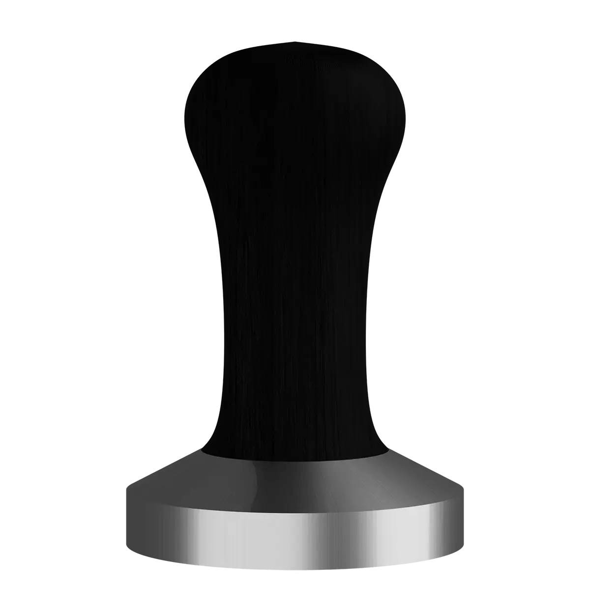 Black wood coffee tamper with stainless metal base