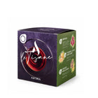 Herbal tea ESE pod box, purple and green packaging with fruit and herb mix icons